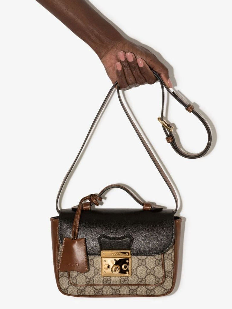 Black and Brown Padlock Mini Leather Shoulder Bag