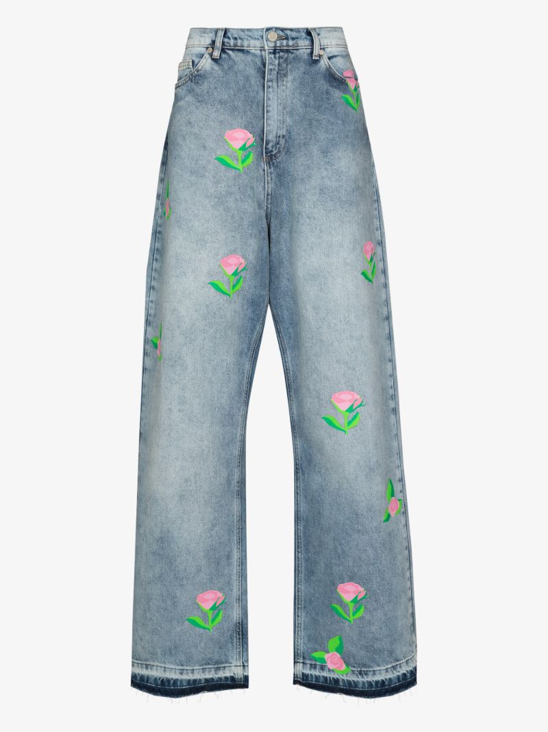 Rose Print Wide Leg Jeans