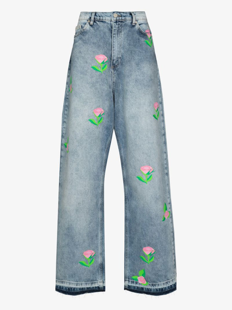 Rose Print Wide Leg Jeans