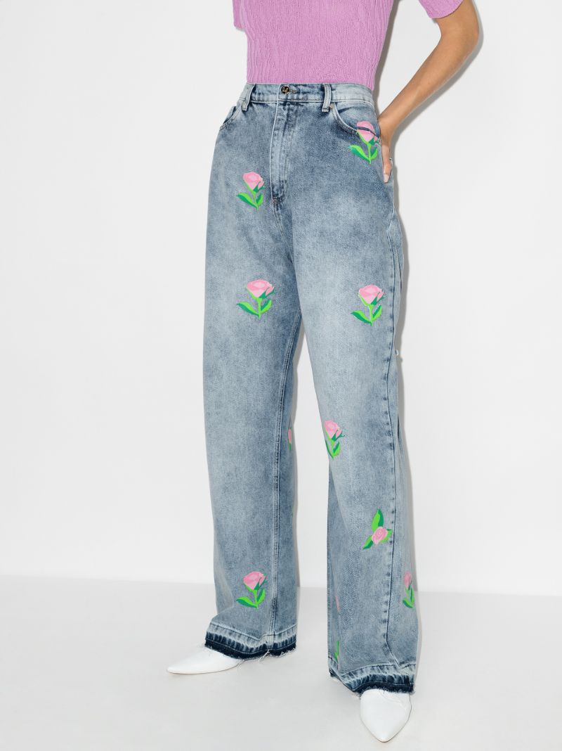 Rose Print Wide Leg Jeans