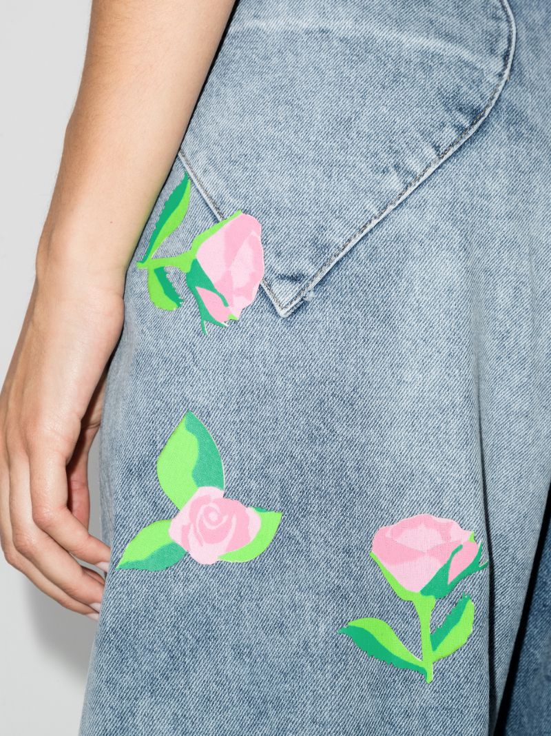 Rose Print Wide Leg Jeans