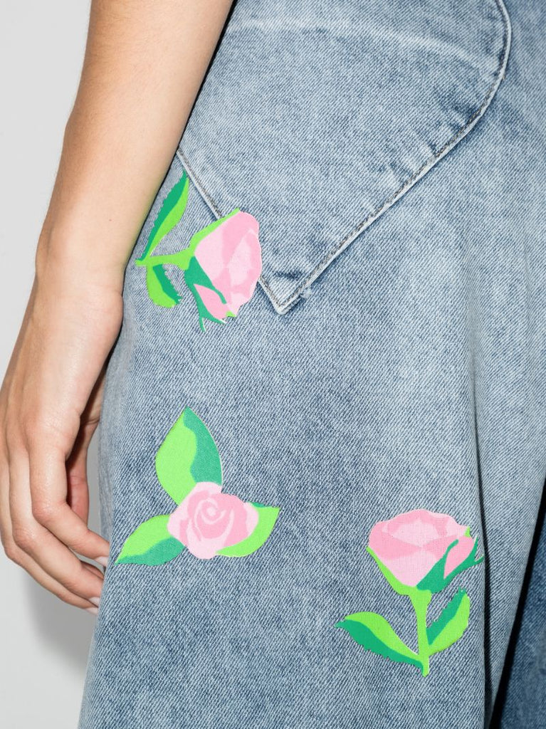 Rose Print Wide Leg Jeans