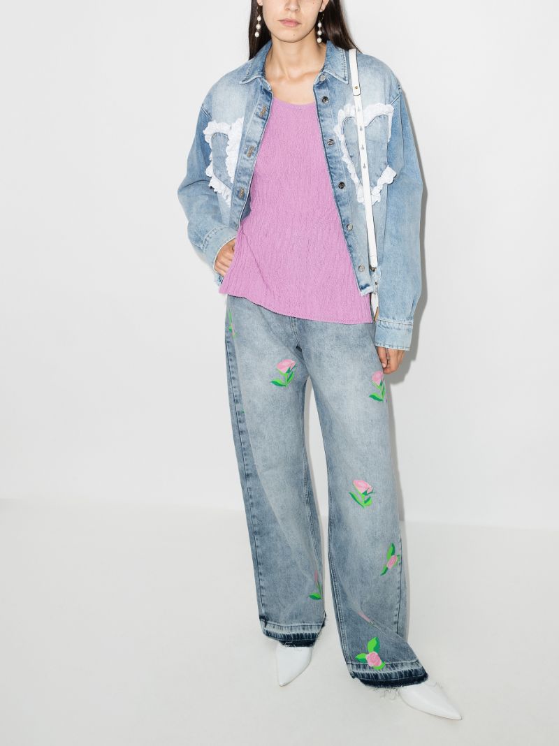 Rose Print Wide Leg Jeans