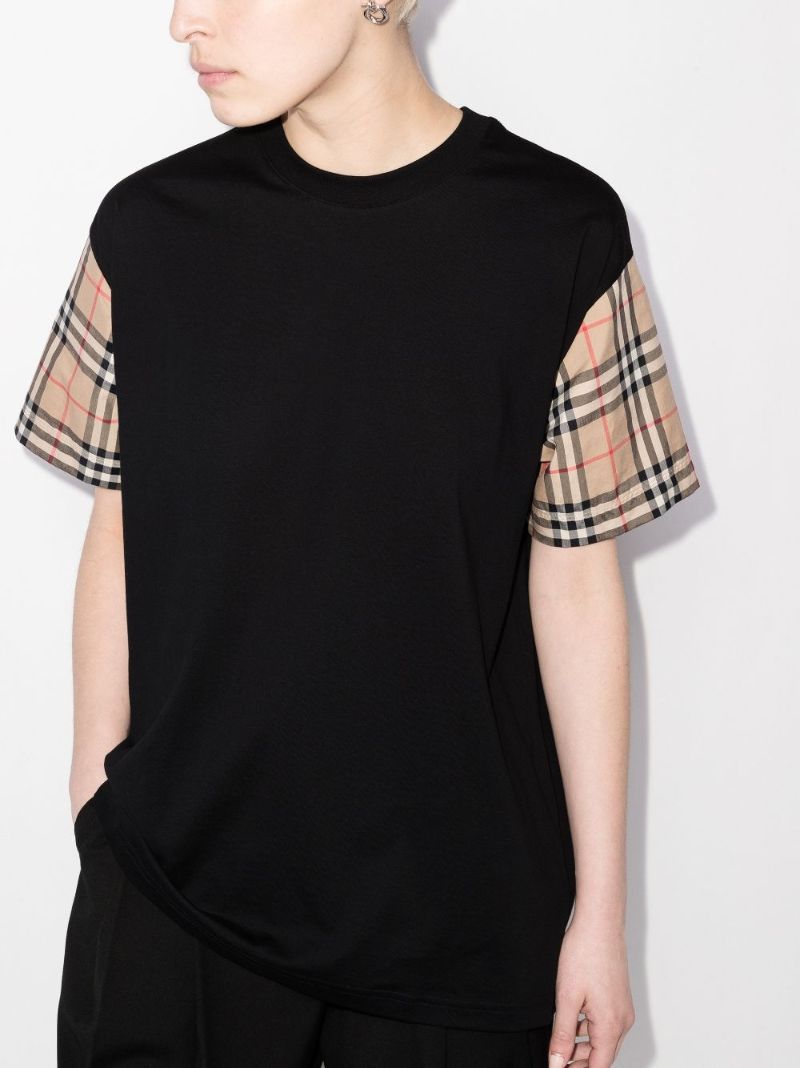 Black Vintage Check Sleeve T-shirt