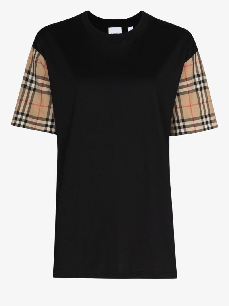 Black Vintage Check Sleeve T-shirt