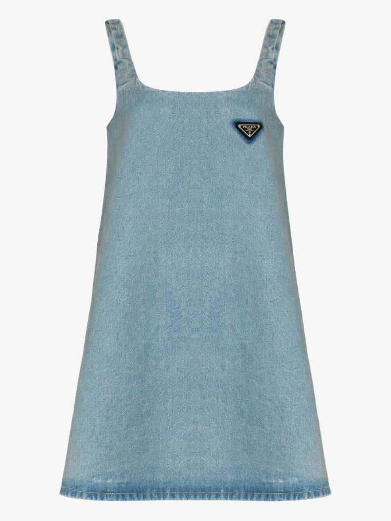 Logo Plaque Denim Mini Dress