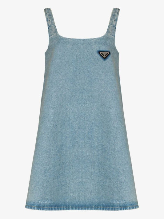 Logo Plaque Denim Mini Dress