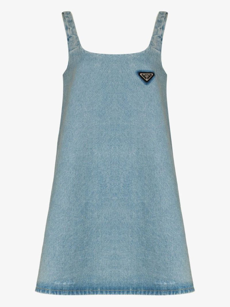 Logo Plaque Denim Mini Dress
