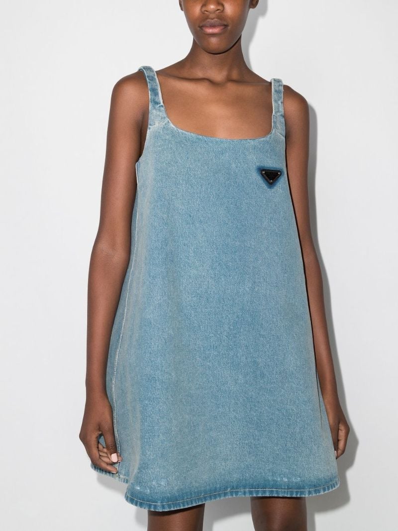 Logo Plaque Denim Mini Dress
