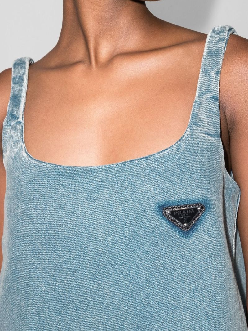 Logo Plaque Denim Mini Dress