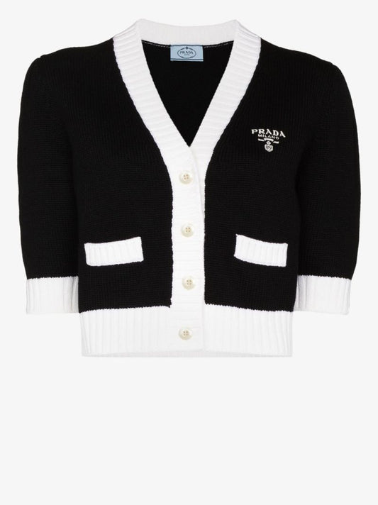 Two-tone Cropped Wool Cardigan