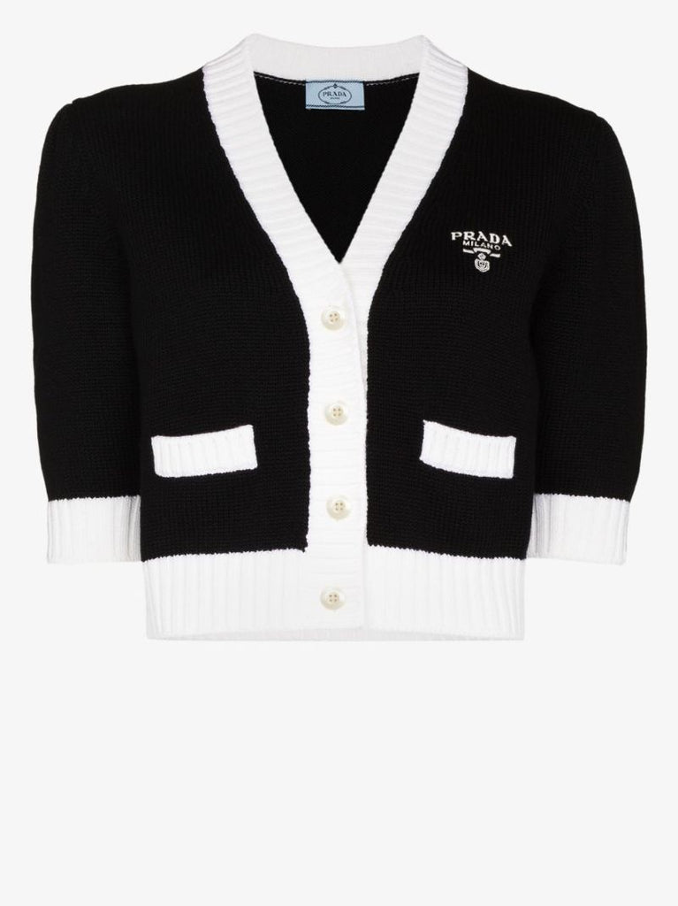 Two-tone Cropped Wool Cardigan