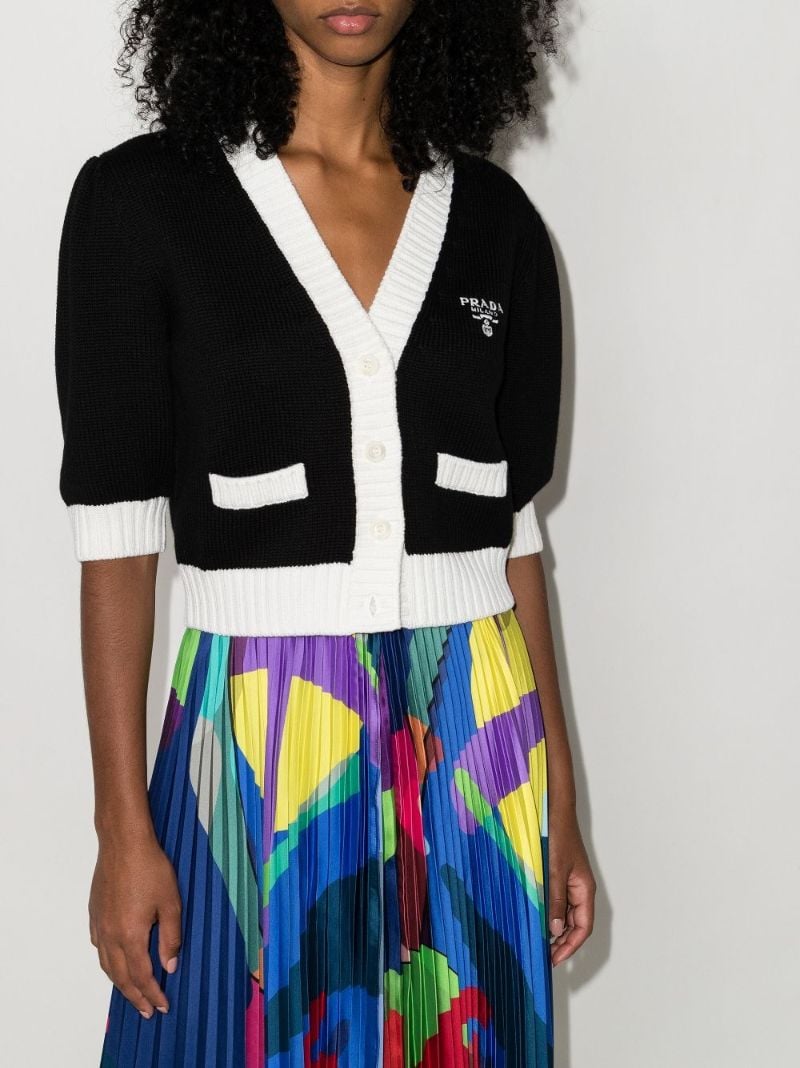 Two-tone Cropped Wool Cardigan