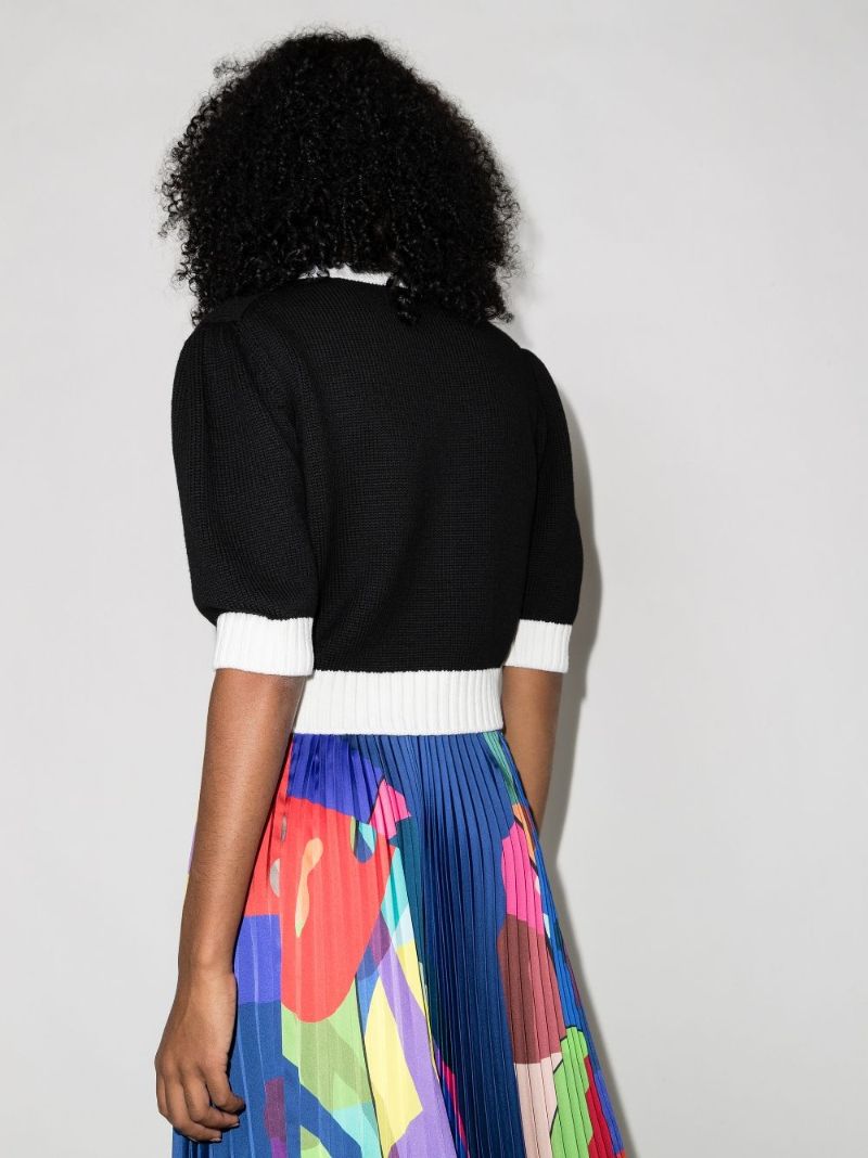 Two-tone Cropped Wool Cardigan