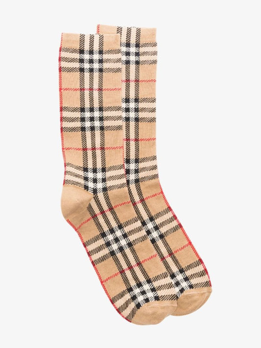 Neutral Vintage Check Cotton Socks