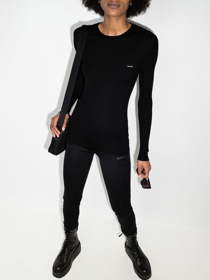 Logo Embroidered Ribbed Knit Top