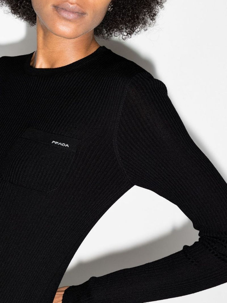 Logo Embroidered Ribbed Knit Top