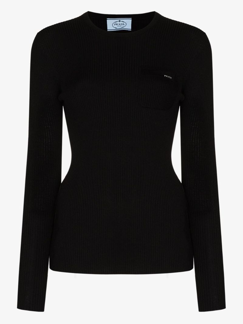 Logo Embroidered Ribbed Knit Top