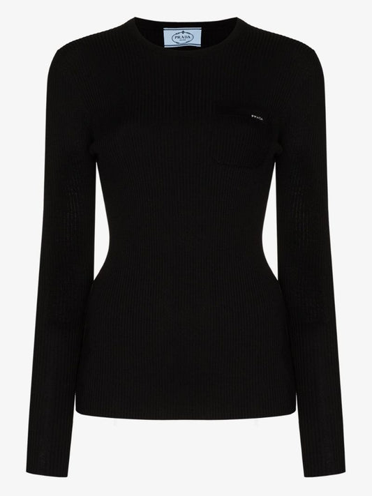 Logo Embroidered Ribbed Knit Top