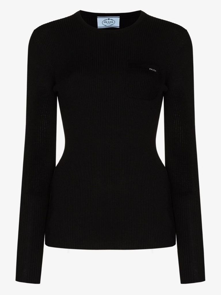 Logo Embroidered Ribbed Knit Top