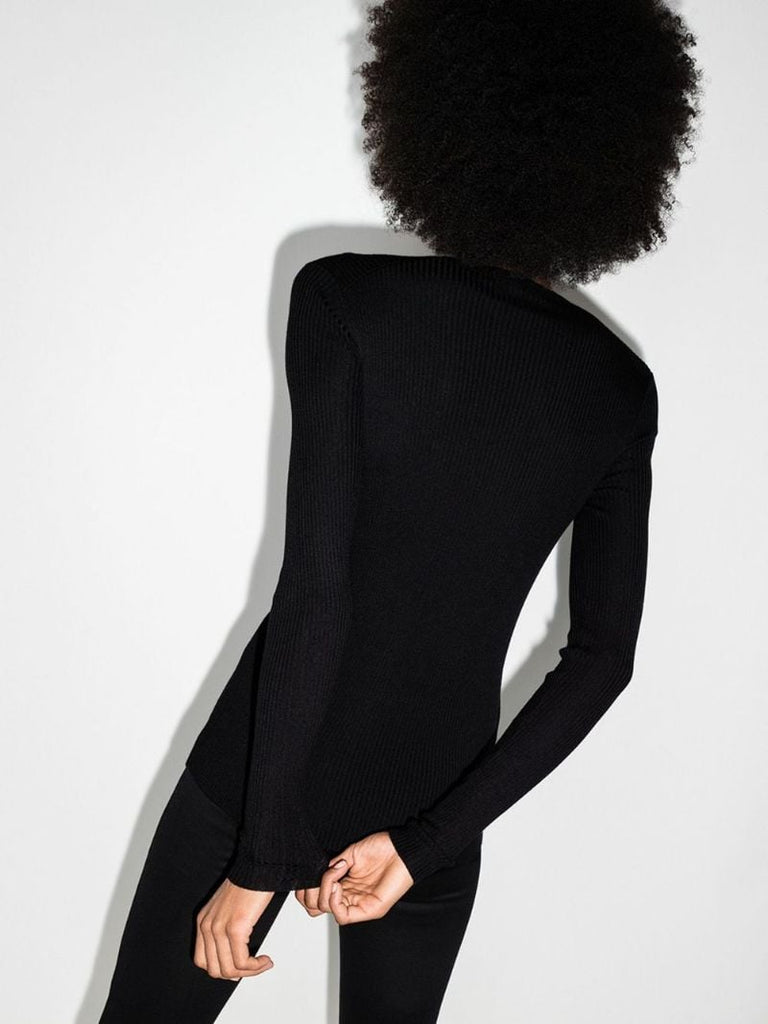 Logo Embroidered Ribbed Knit Top