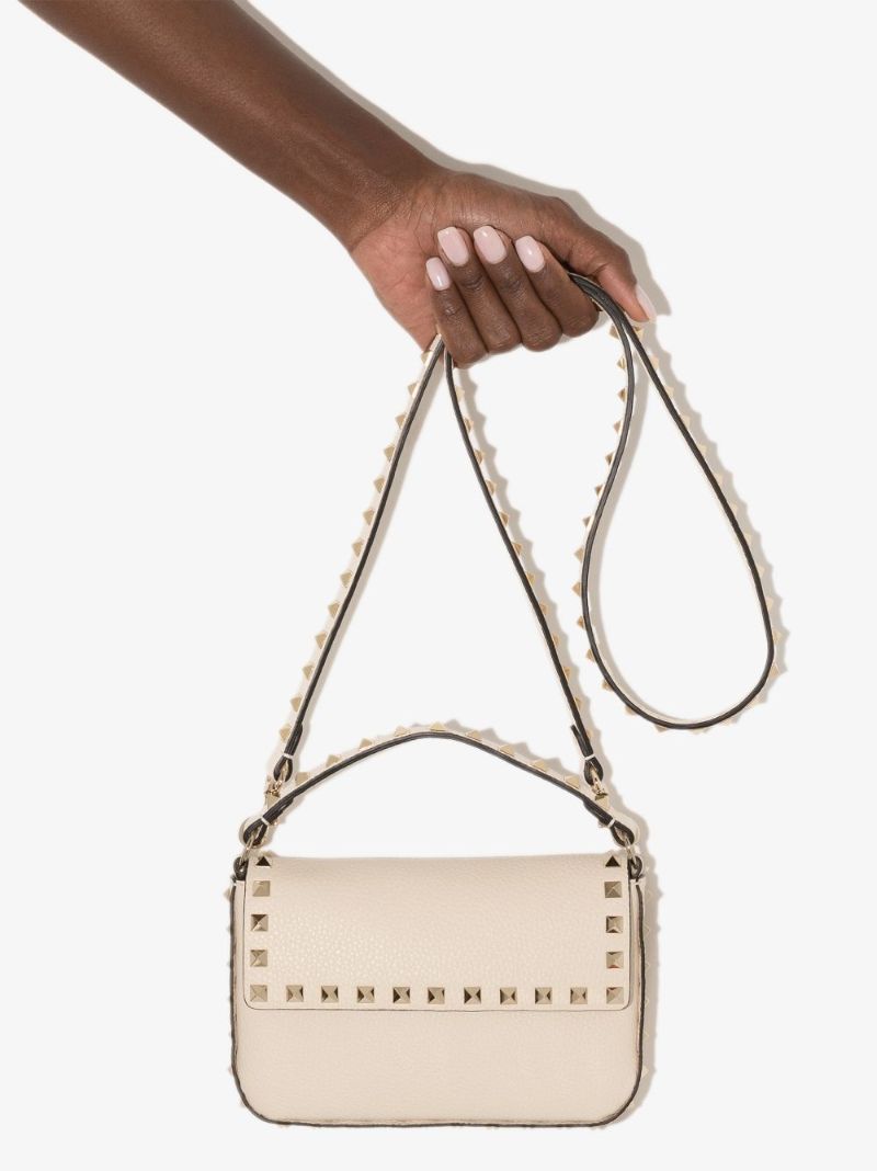 White Rockstud Mini Leather Shoulder Bag