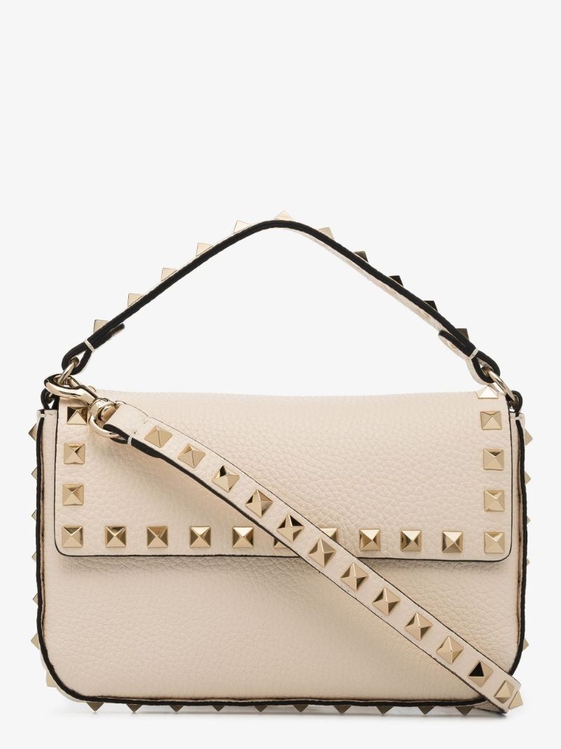 White Rockstud Mini Leather Shoulder Bag