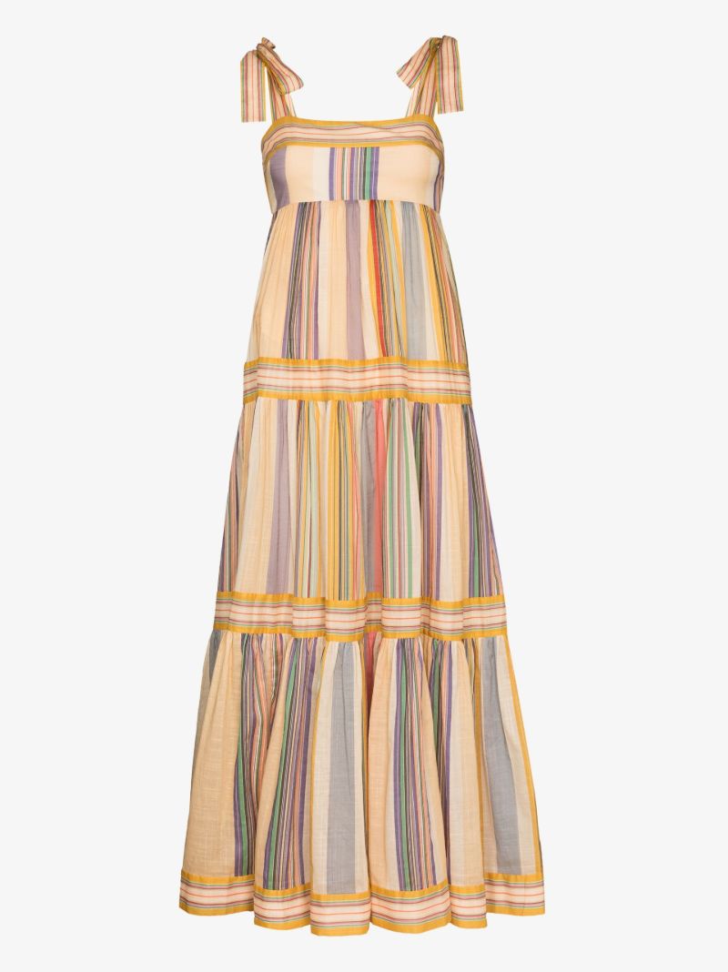 Stripe-print Tiered Maxi Dress