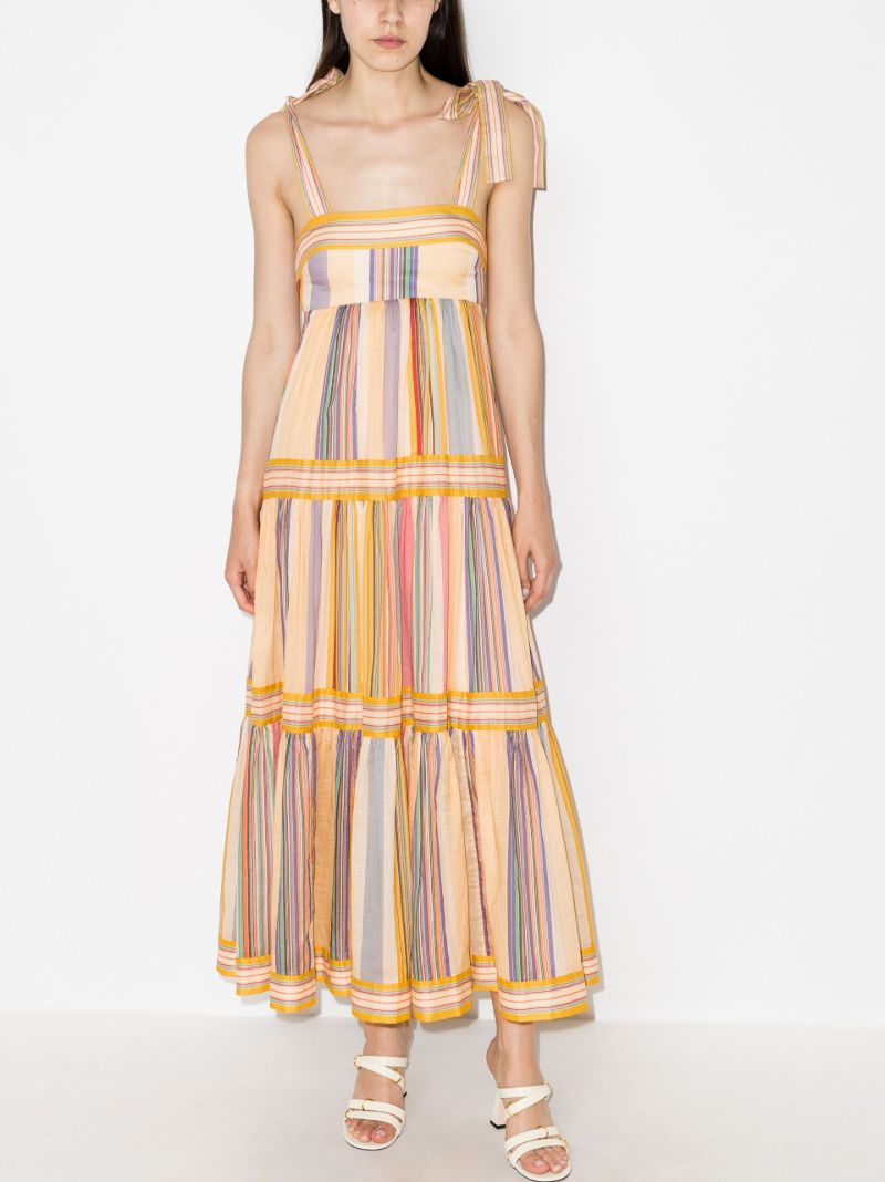 Stripe-print Tiered Maxi Dress
