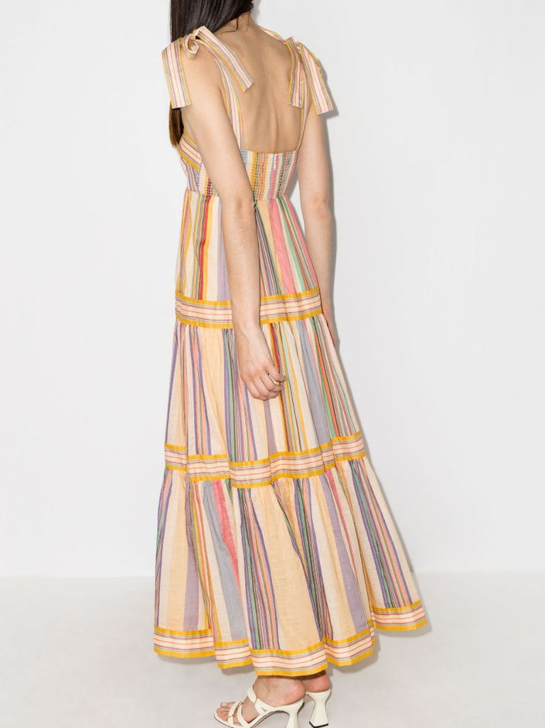 Stripe-print Tiered Maxi Dress