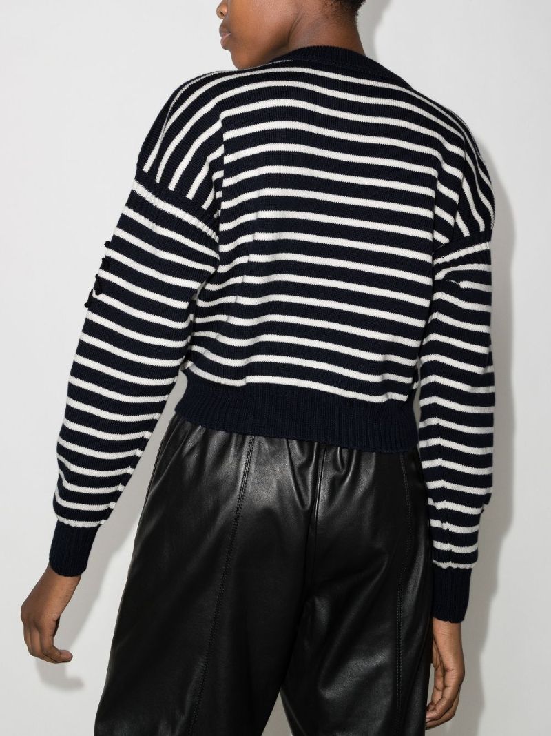 Crochet-patches Horizontal-stripe Jumper