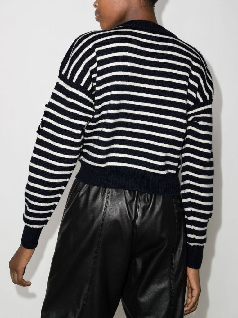 Crochet-patches Horizontal-stripe Jumper
