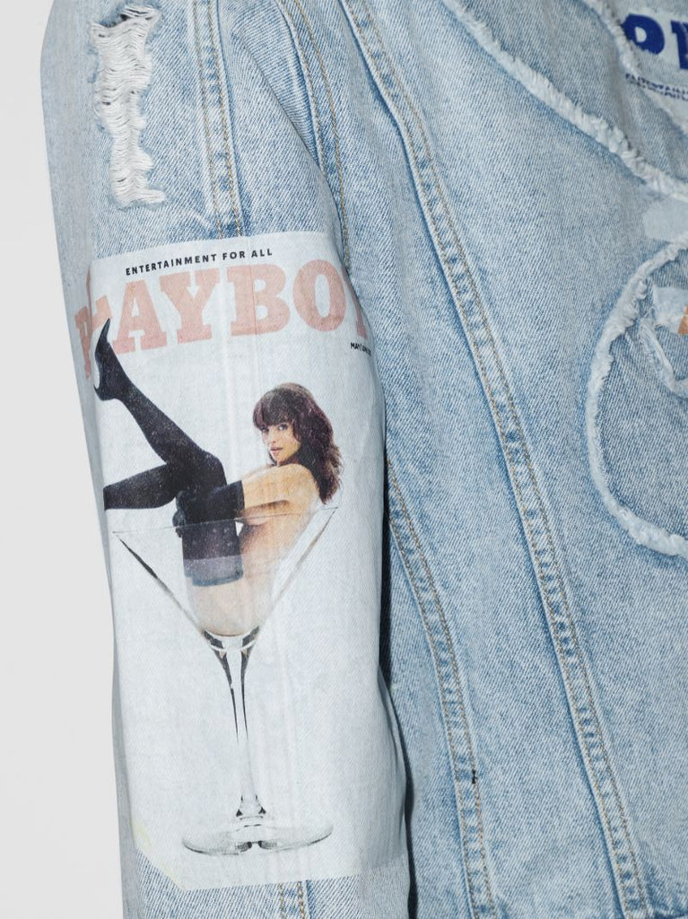 X Playboy Distressed Denim Jacket