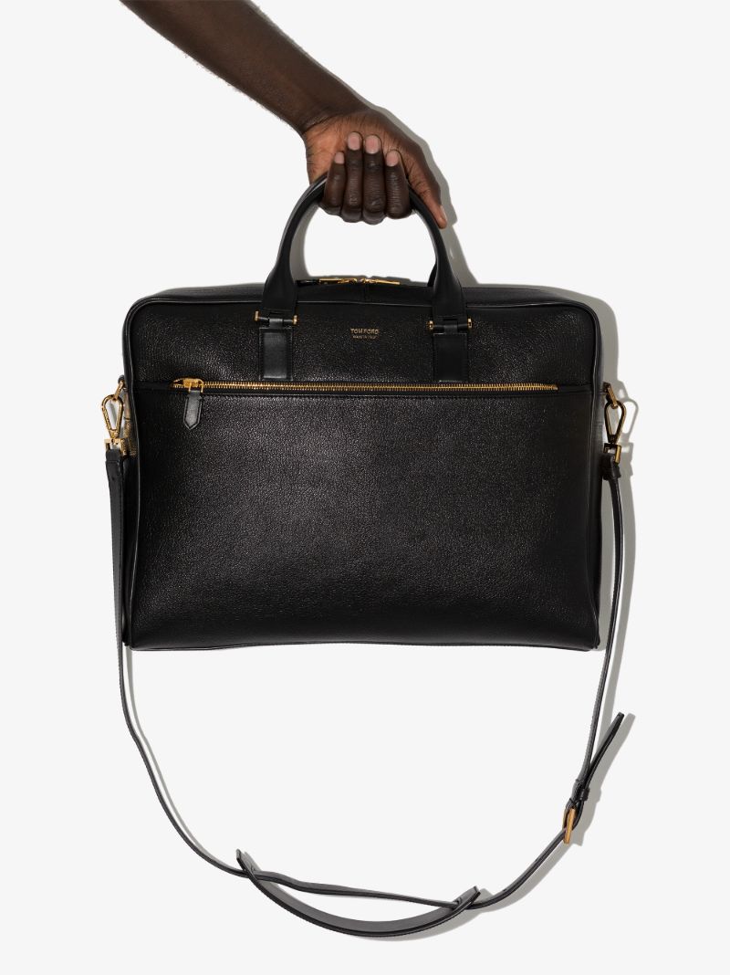 Black Slim Medium Leather Briefcase