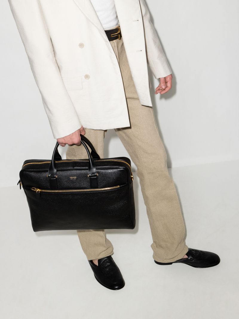 Black Slim Medium Leather Briefcase