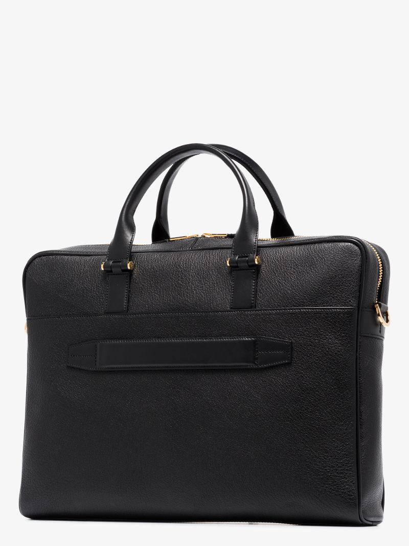 Black Slim Medium Leather Briefcase