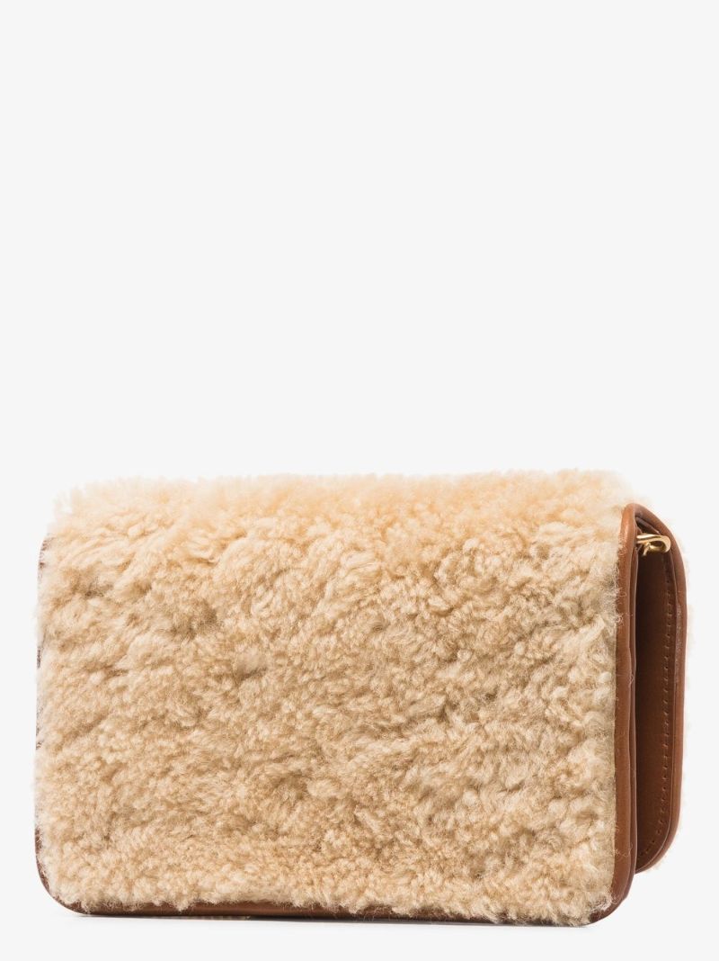 Brown and Neutral Shearling Phone Holder Bag