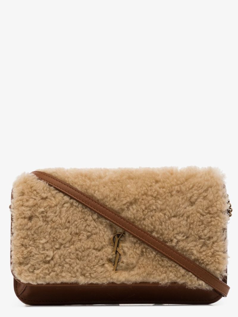 Brown and Neutral Shearling Phone Holder Bag