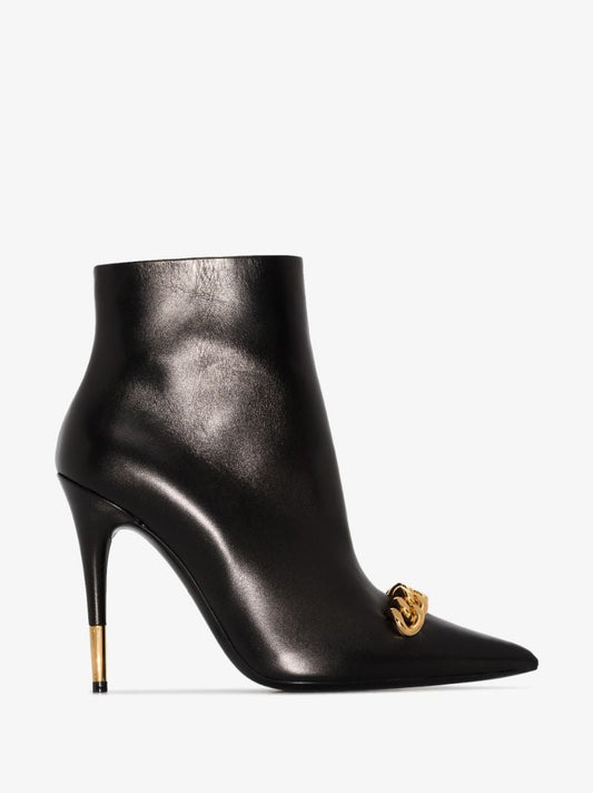 Black Iconic Chain 105 Leather Ankle Boots