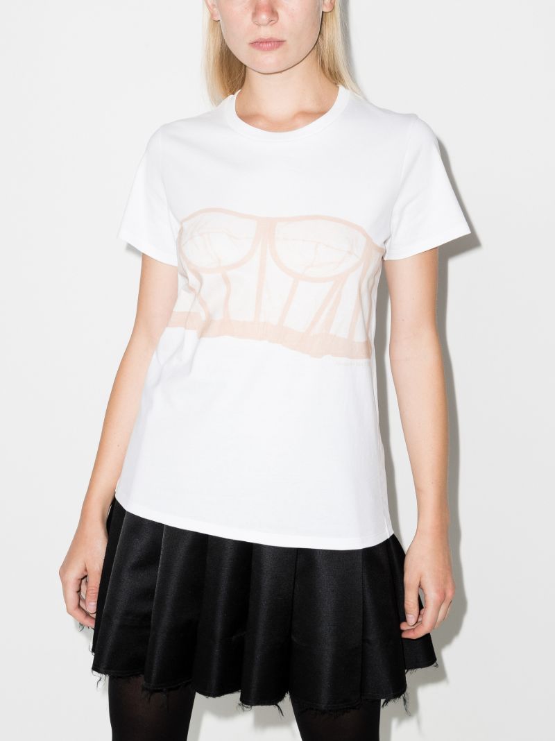 White Bustier Print Cotton T-shirt