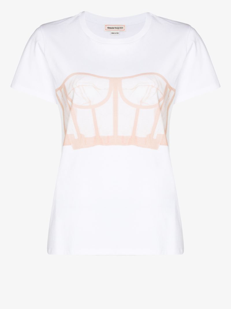 White Bustier Print Cotton T-shirt