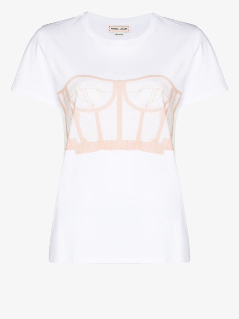 White Bustier Print Cotton T-shirt