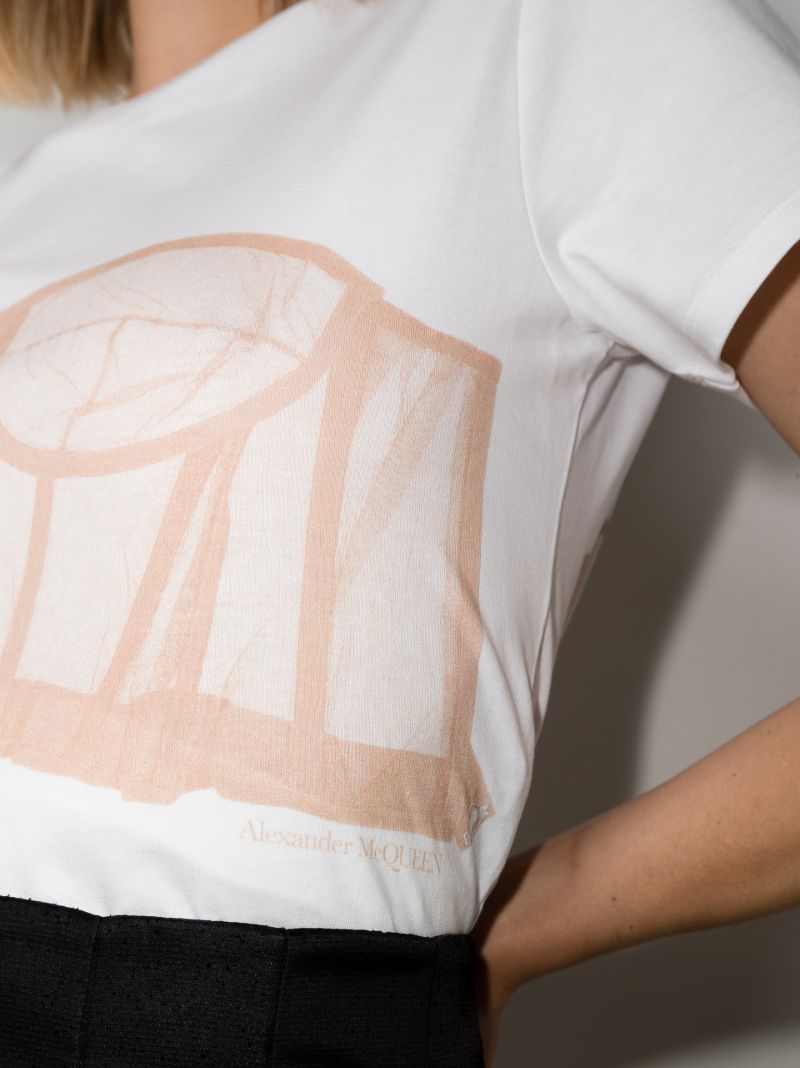 White Bustier Print Cotton T-shirt