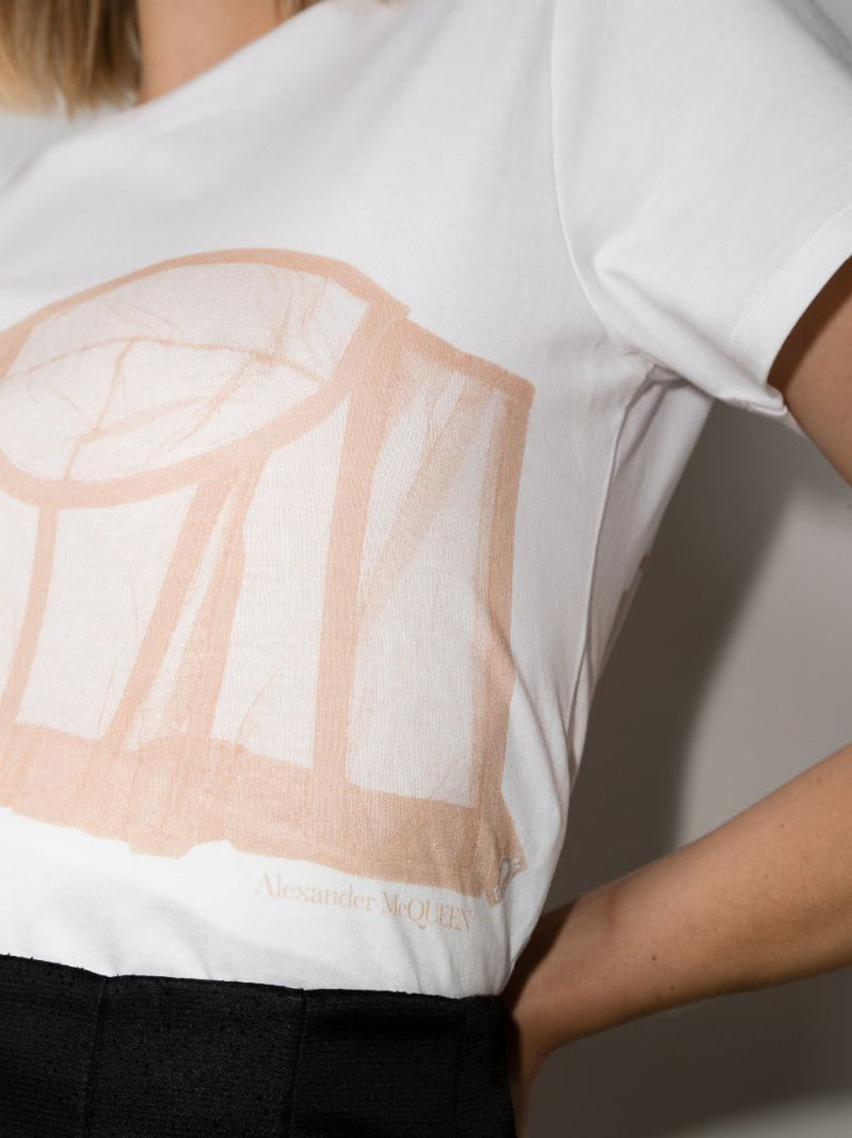 White Bustier Print Cotton T-shirt