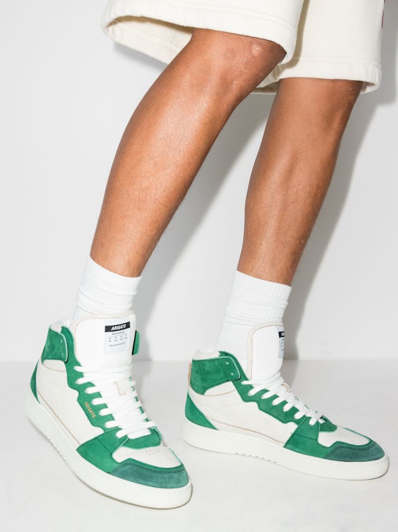 Green and White Dice Hi Leather Sneakers