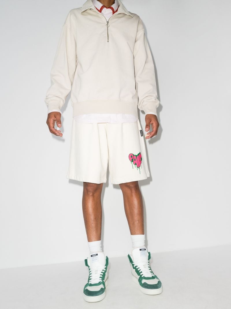Green and White Dice Hi Leather Sneakers