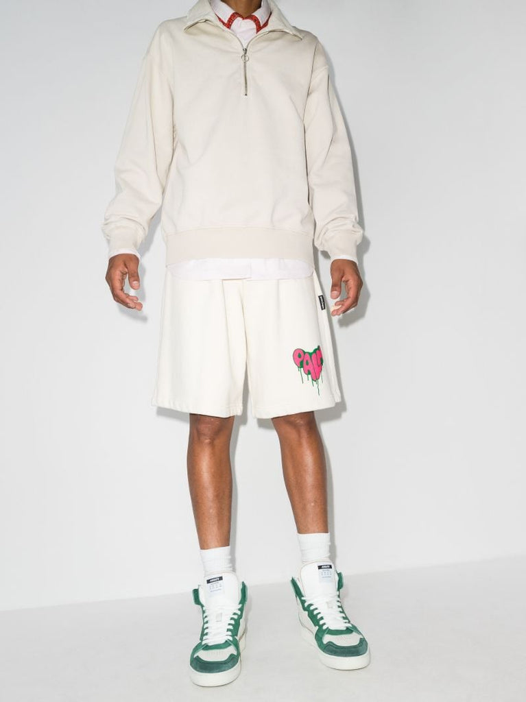 Green and White Dice Hi Leather Sneakers