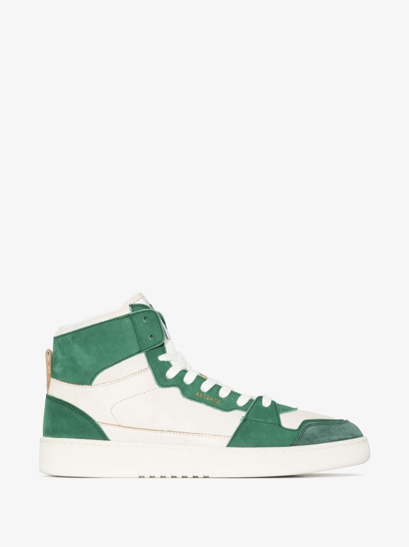 Green and White Dice Hi Leather Sneakers