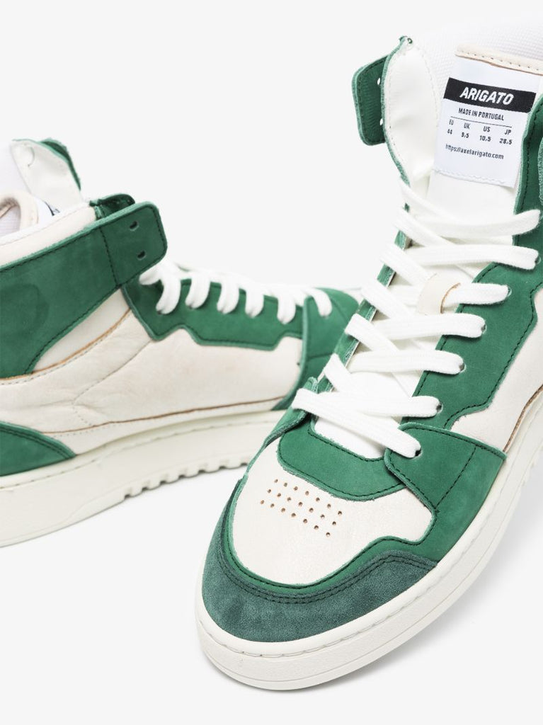 Green and White Dice Hi Leather Sneakers