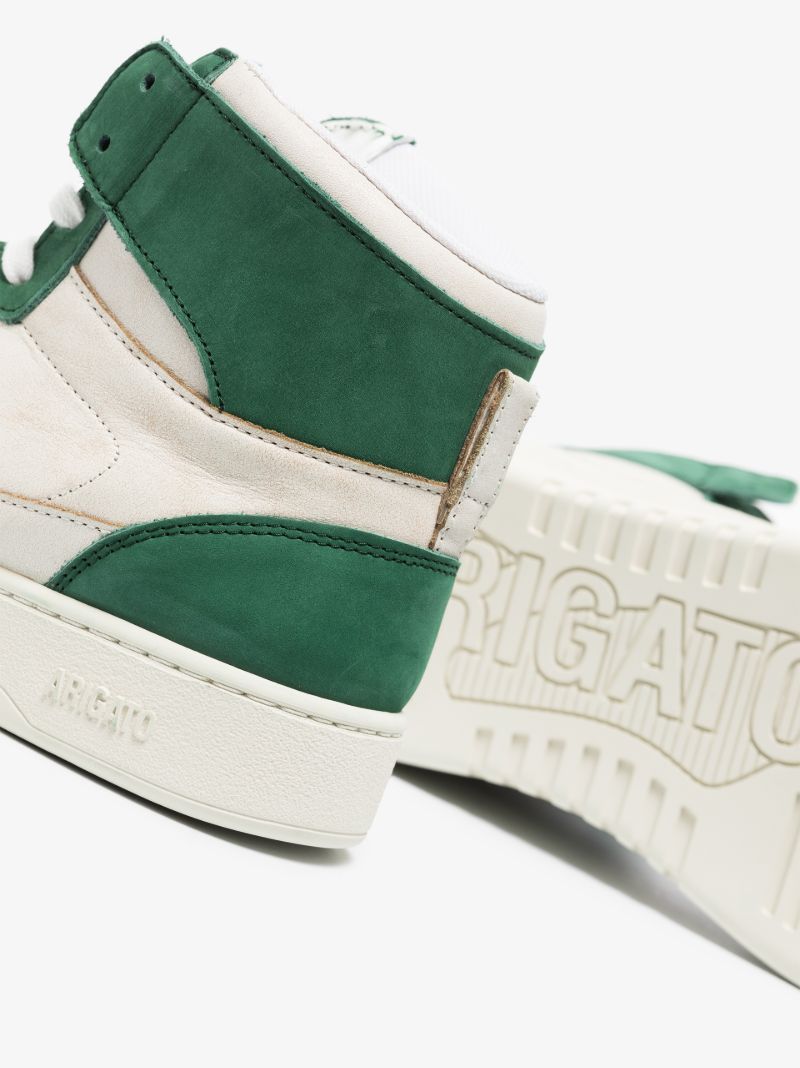Green and White Dice Hi Leather Sneakers